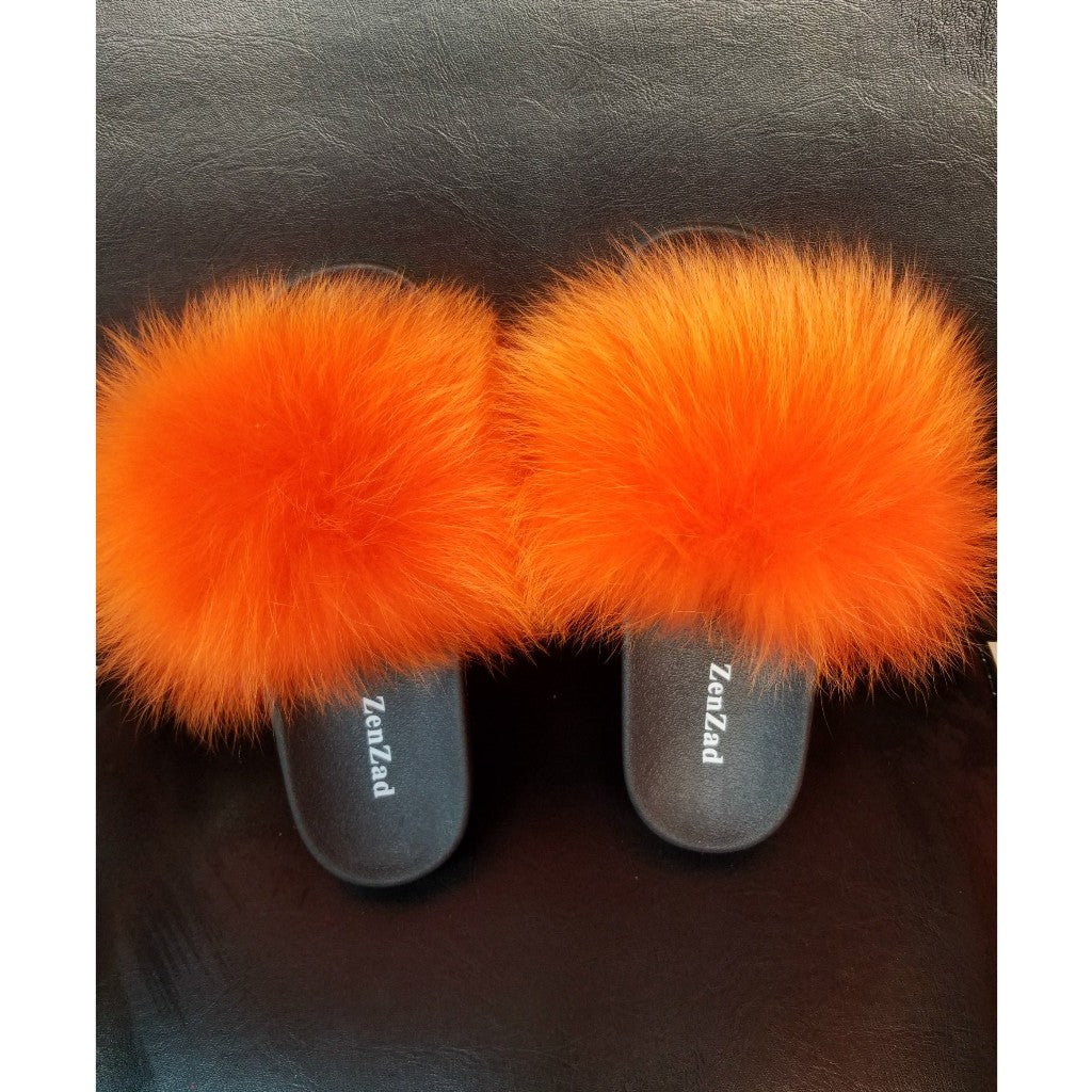 Golden orange fur slippers