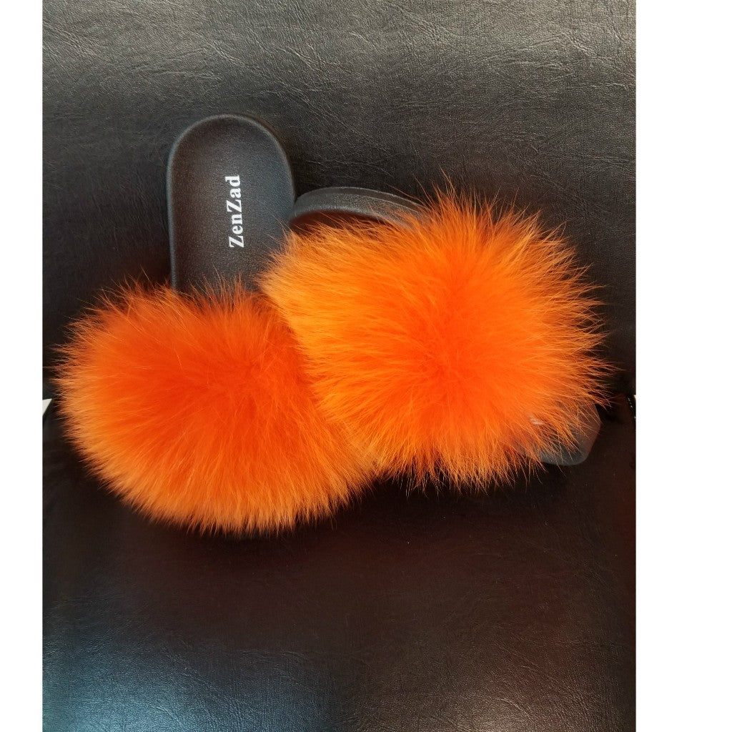 Golden orange fur slippers