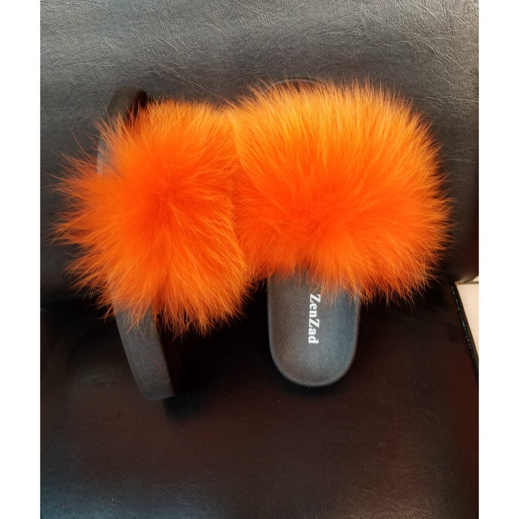 Golden orange fur slippers