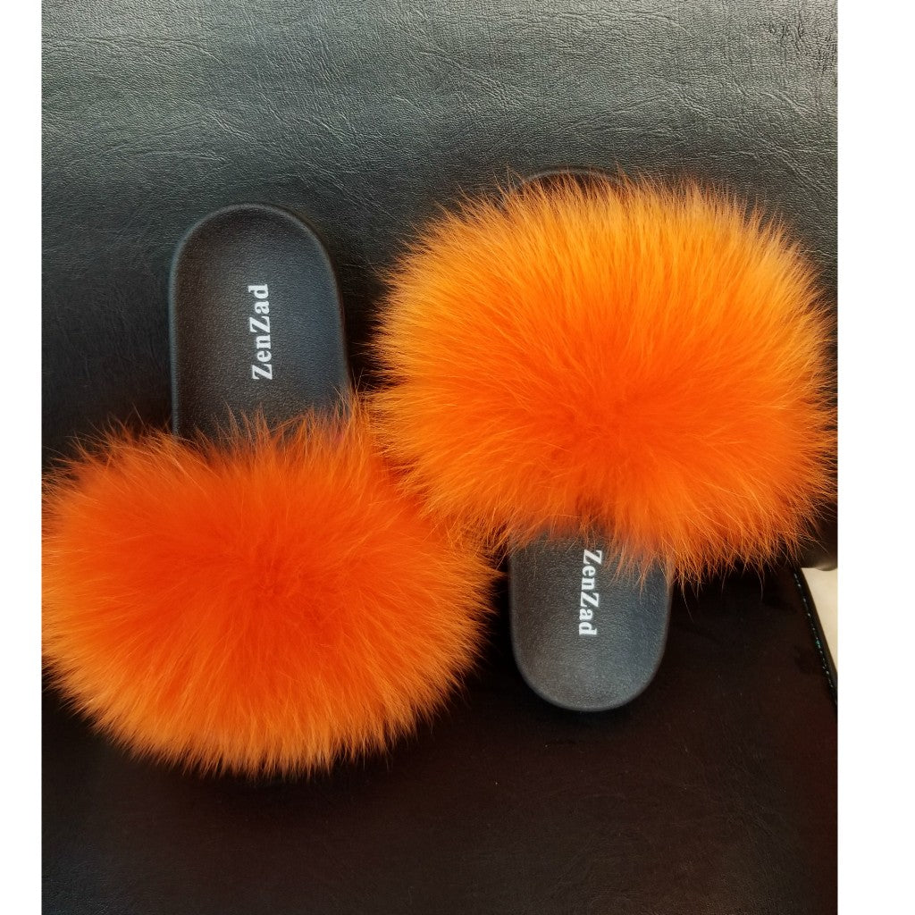 Golden orange fur slippers